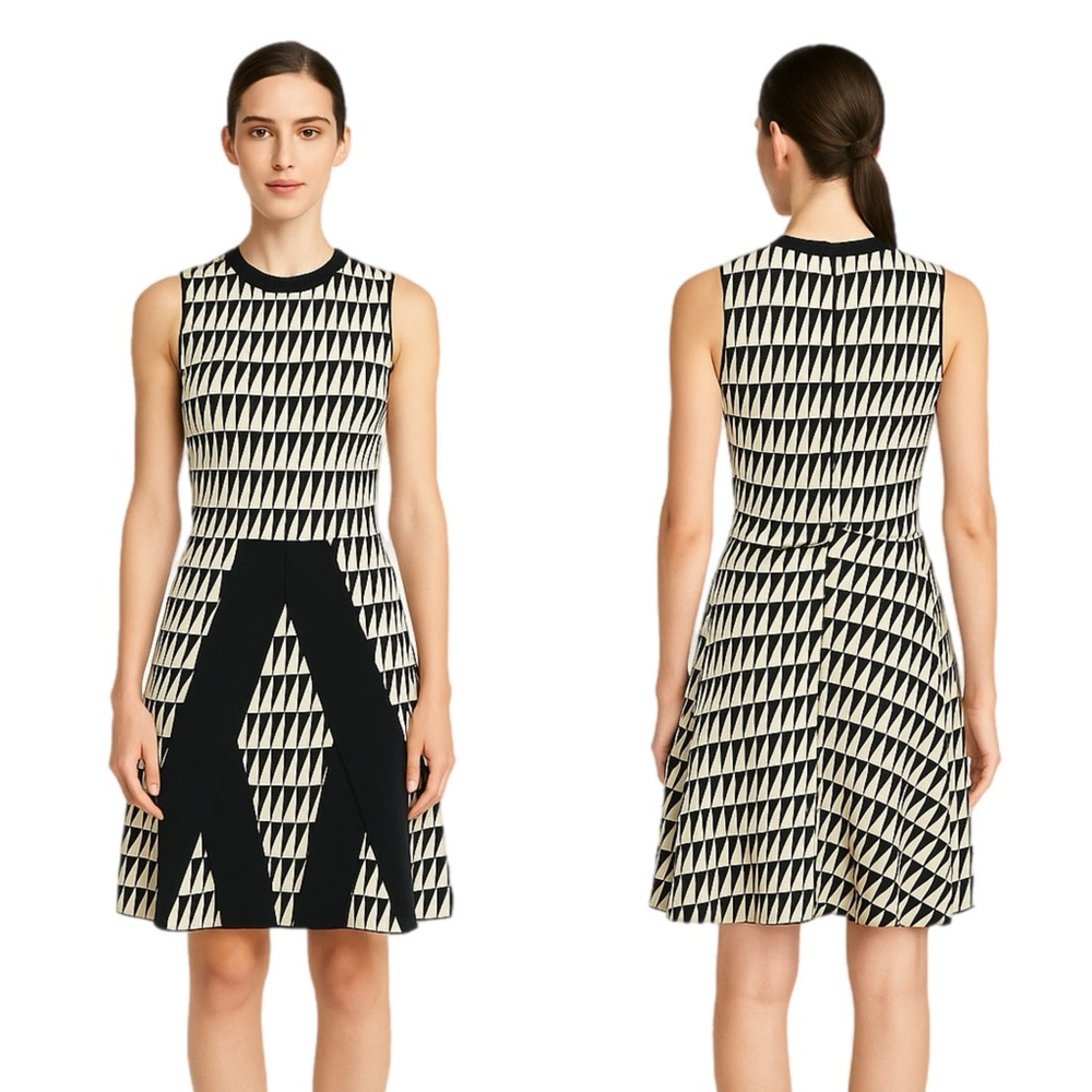 EUC Tanya Taylor Black & Cream Sleeveless Geometric Mini Dress Size 6 $495 MSRP